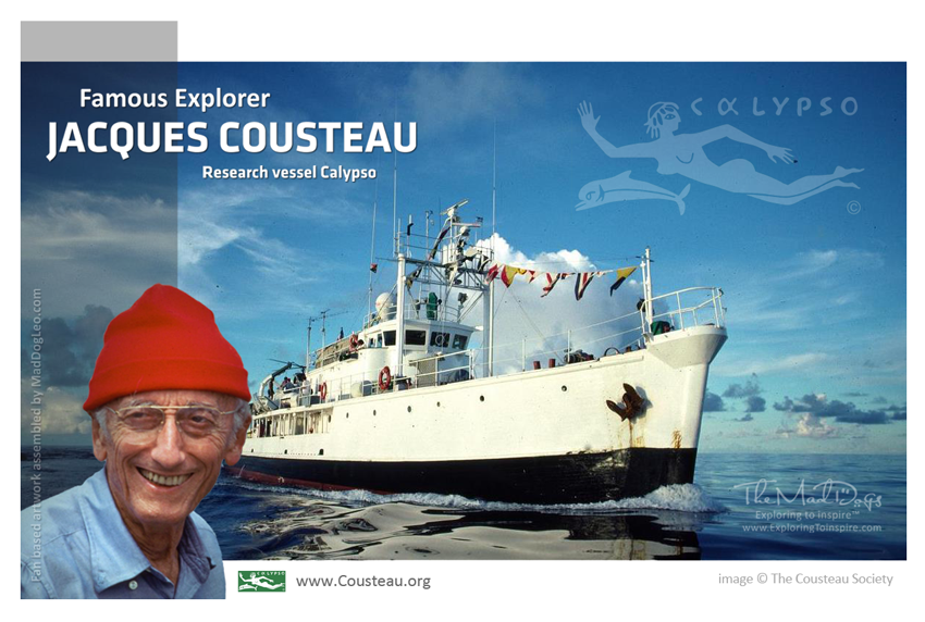 Jacques Cousteau and the professional crew on the research vessel Calypso